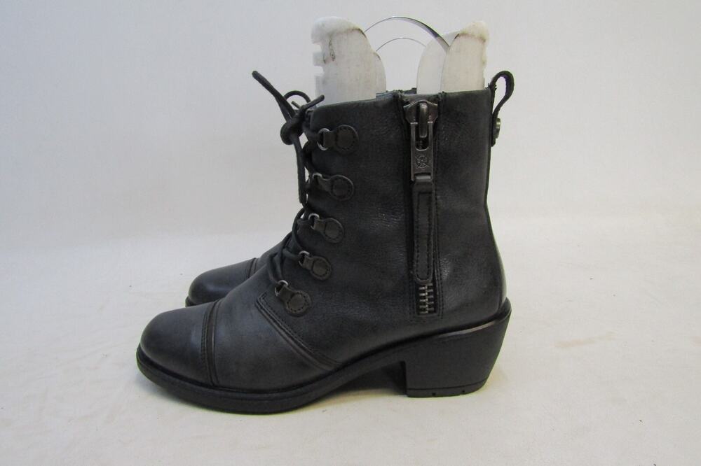 Bussola Womens Size 36 EUR Black Leather Lace Up Zip Ankle Fashion Boots Bootie